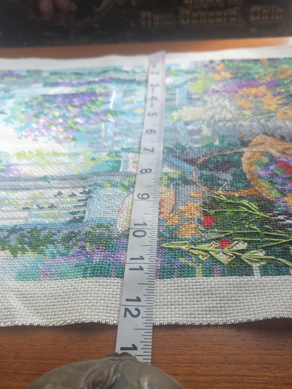Hand-Embroidered Garden Scene Wall Art - Purple, Green, Yellow